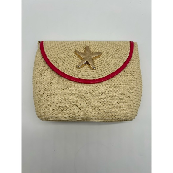 Woven Straw Crossbody Bag Purse Coastal Beachy Boho Starfish - Picture 2 of 8